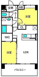 オーベルコート 3階2LDKの間取り