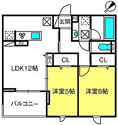 さいたま市緑区美園2丁目アパート 2LDKの間取図画像