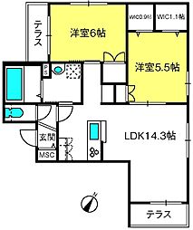 メゾンペール 2LDKの間取図画像