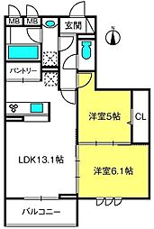 ピースラヴィータE 2LDKの間取図画像