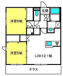 シャルマン南鳩ヶ谷 2LDKの間取図画像