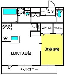 メゾンベール2 1LDKの間取図画像