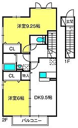 シュエット赤山3 2DKの間取図画像