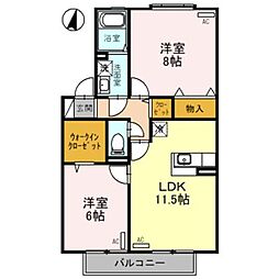 グリーンフィールズB 2LDKの間取図画像