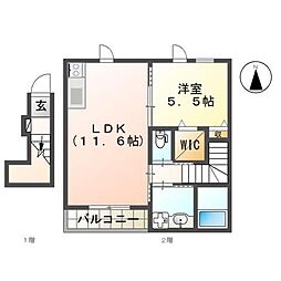 ウィング大和町 1LDKの間取図画像