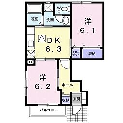 パレシャルマンB 2DKの間取図画像