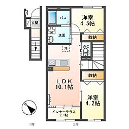 グランデージ桜 2LDKの間取図画像