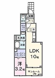 ピース・ヴィラ袋原南C 1LDKの間取図画像