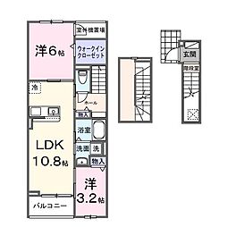 ピース・ヴィラ袋原南C 2LDKの間取図画像