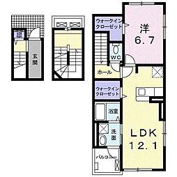 サンパティークF棟 1LDKの間取図画像