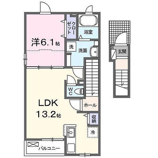 松ケ丘4丁目アパート ｜宮城県岩沼市松ケ丘 4丁目(賃貸アパート1LDK・2階・46.90㎡)の写真 その2