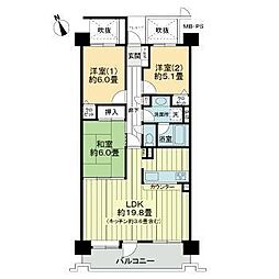 ライオンズガーデン泉中央 8階3LDKの間取り
