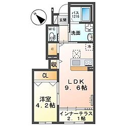 グランデージ桜 1階1LDKの間取り