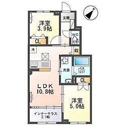 ラヴェルナ 1階2LDKの間取り