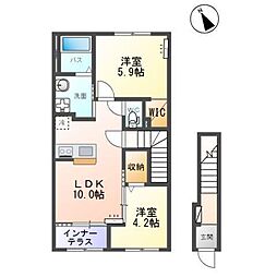 カーサ・フェリーチェＳ 2階2LDKの間取り