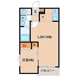 Grand Chariot K 大和町 2階1LDKの間取り