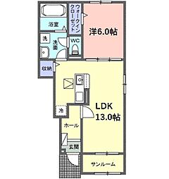 サニーセトル拾弐号館 1階1LDKの間取り
