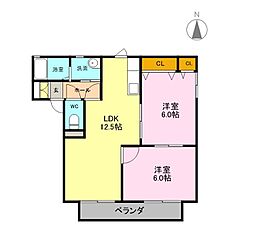 リバティアークB棟 2LDKの間取図画像
