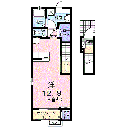 ヴィレッタV 206｜静岡県静岡市清水区草薙杉道１丁目(賃貸アパート1R・2階・40.74㎡)の写真 その3