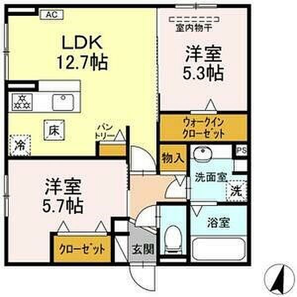 愛知県名古屋市守山区大森５丁目(賃貸アパート2LDK・1階・56.92㎡)の写真 その2