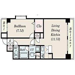 名鉄瀬戸線 清水駅 徒歩2分の賃貸マンション 11階1LDKの間取り