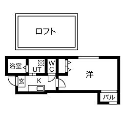 カーサ・ルチア千種B 2階1Kの間取り