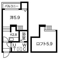 名古屋市営名城線 志賀本通駅 徒歩8分の賃貸アパート 2階1Kの間取り