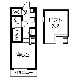 ウェルストン車道 2階1Kの間取り