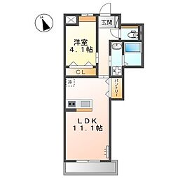 名古屋市営上飯田線 上飯田駅 徒歩14分の賃貸アパート 1階1LDKの間取り