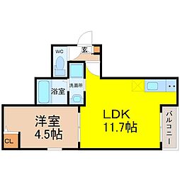 名鉄瀬戸線 清水駅 徒歩8分の賃貸アパート 3階1LDKの間取り