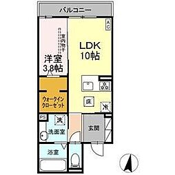 JR中央本線 勝川駅 徒歩3分の賃貸アパート 1階1LDKの間取り