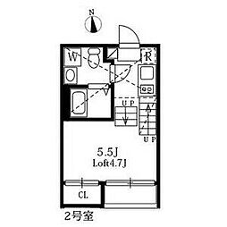 ハーモニーテラス東大曽根 2階1Kの間取り
