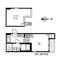 ヴィラ黒川 1階1Kの間取り
