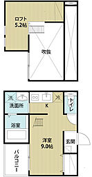 フルレ 2階1Kの間取り