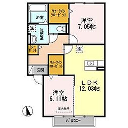 アルカディア永森 2階2LDKの間取り