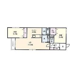 CELENEST高岳 3階2LDKの間取り