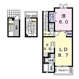 名古屋市営上飯田線 上飯田駅 徒歩21分の賃貸アパート 3階1LDKの間取り