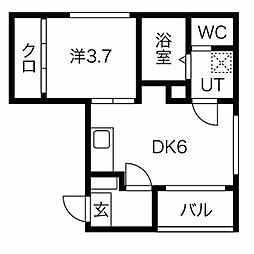 ハーモニーテラス上飯田通I 3階1DKの間取り