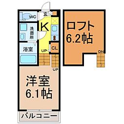 K　Flat 2階1Kの間取り