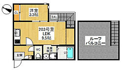 GRANDTIC平安通 2階1LDKの間取り