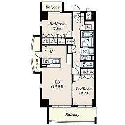 名古屋市営名城線 名城公園駅 徒歩8分の賃貸マンション 2階2LDKの間取り