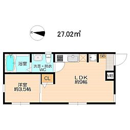 ソリッド新栄 1階1LDKの間取り