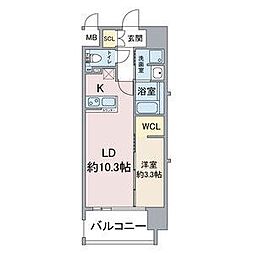 名古屋市営鶴舞線 浅間町駅 徒歩6分の賃貸マンション 7階1LDKの間取り