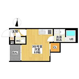 REGALEST-KLC名西 3階ワンルームの間取り