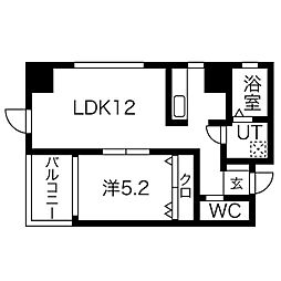 名古屋市営鶴舞線 浄心駅 徒歩2分の賃貸マンション 2階1LDKの間取り