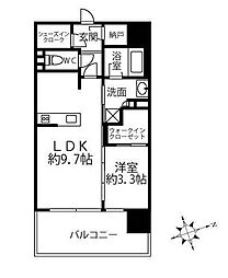 名古屋市営鶴舞線 浅間町駅 徒歩4分の賃貸マンション 9階1LDKの間取り