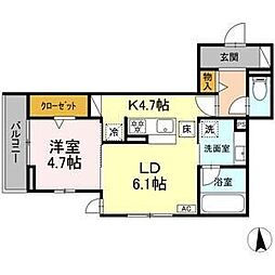 JR中央本線 勝川駅 徒歩8分の賃貸アパート 1階1LDKの間取り