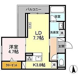 JR中央本線 勝川駅 徒歩8分の賃貸アパート 3階1LDKの間取り