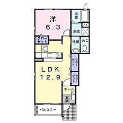 プチベール 1階1LDKの間取り