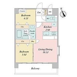 スプランディッド名駅NORTH 10階2LDKの間取り